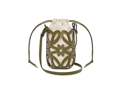 LOEWE Anagram Cut-Out Pocket In Classic Calfskin and Canvas "Olive/Ecru"