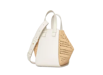 LOEWE Compact Hammock Bag In Raffia and Calfskin "Soft White/Natural"