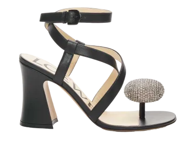 LOEWE Women's Calle Pebble Sandal In Lambskin and Rhinestones "Black"