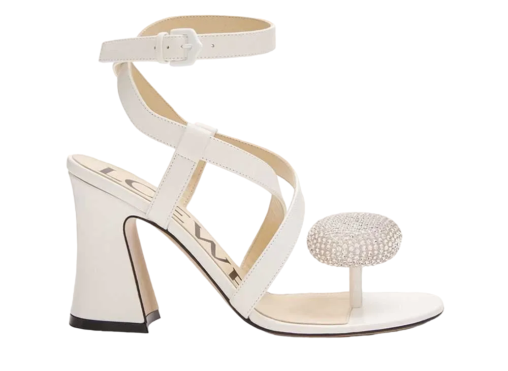 LOEWE Women's Calle Pebble Sandal In Lambskin and Rhinestones "Almost Optic"