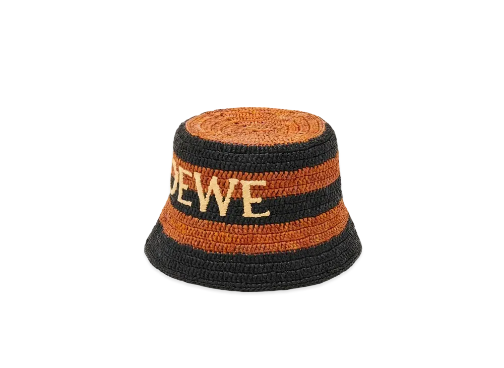 LOEWE Bucket Hat In Raffia "Black/Honey Gold"