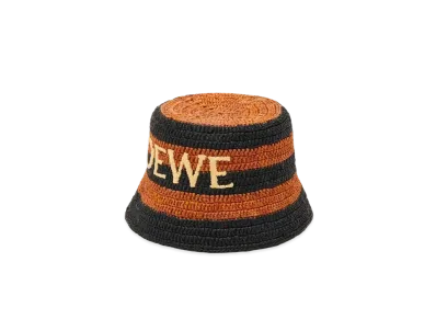 LOEWE Bucket Hat In Raffia "Black/Honey Gold"