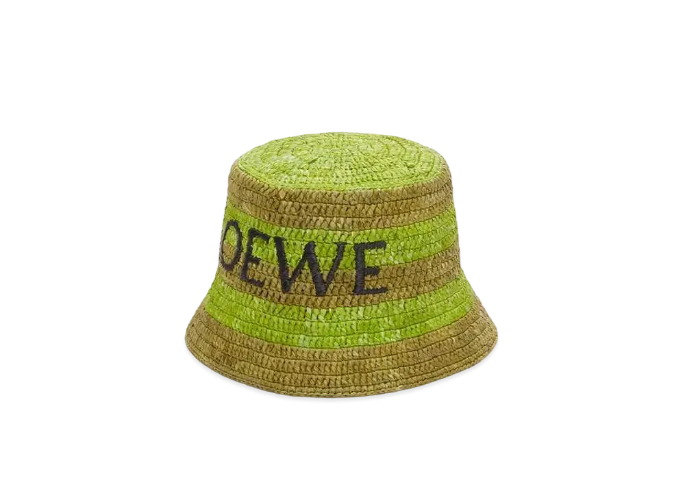 LOEWE Bucket Hat In Raffia "Meadow Green/Olive"