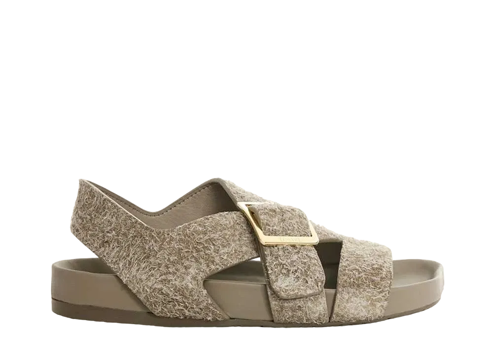 LOEWE Women's Ease Buckle Sandal In Brushed Suede "Khaki Green"