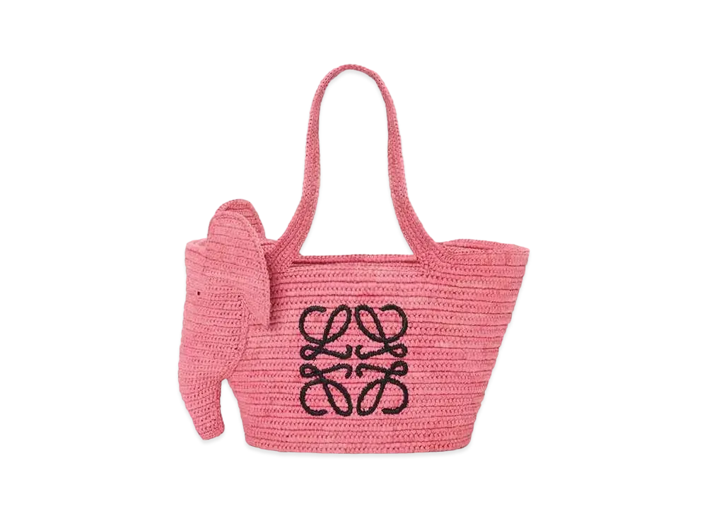 LOEWE Small Elephant Basket Bag In Raffia "Sunset Pink"