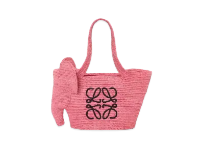 LOEWE Small Elephant Basket Bag In Raffia "Sunset Pink"
