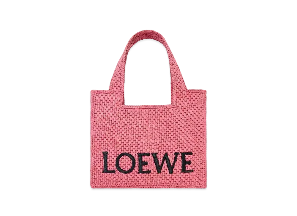 LOEWE Mini Loewe Font Tote In Raffia "Sunset Pink"