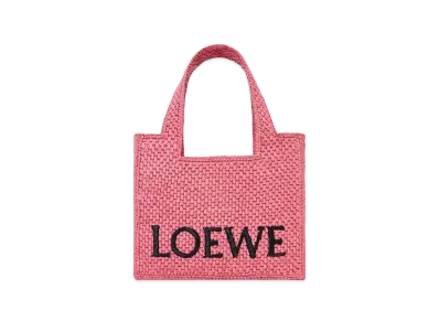 LOEWE Mini Loewe Font Tote In Raffia "Sunset Pink"