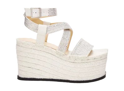 LOEWE Women's Petal Espadrille Platform In Suede Calfskin and Rhinestones "Almost Optic"