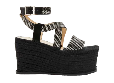 LOEWE Women's Petal Espadrille Platform In Suede Calfskin and Rhinestones "Black"