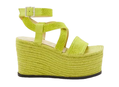 LOEWE Women's Petal Espadrille Platform In Suede Calfskin and Rhinestones "Lime"