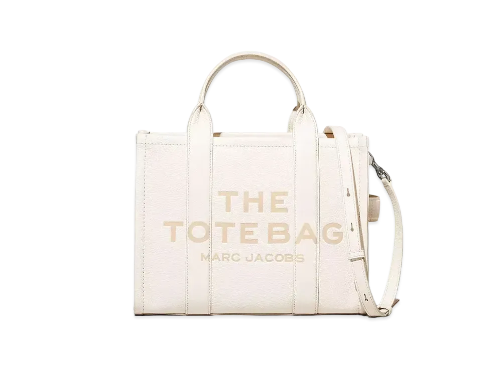 Marc Jacobs The Leather Medium Tote Bag "Cotton/Silver"