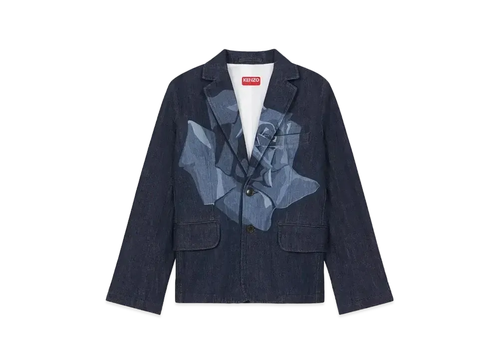 KENZO 'ROSE' Embroidery Denim Tailored Jacket "Rinse Blue Denim"
