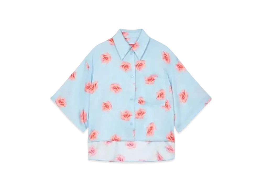 KENZO 'ROSE' Cropped Drop Shoulder Shirt "Light Blue"