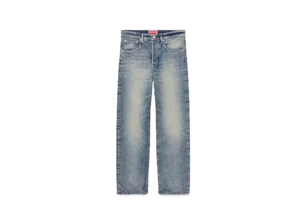 KENZO 'CREATIONS' ASAGAO Straight Fit Jeans "Stone Bl Dirty Blue Denim"