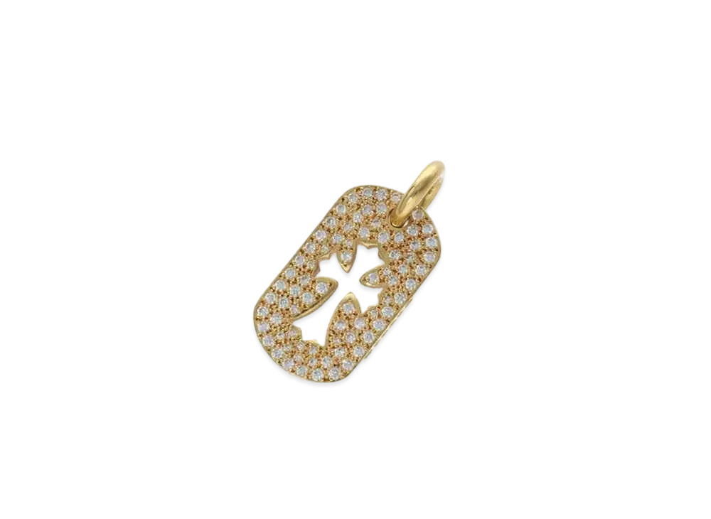 Chrome Hearts 22K Small Cut Out Cross Dog Tag Pave Diamond "Yellow Gold/Clear"