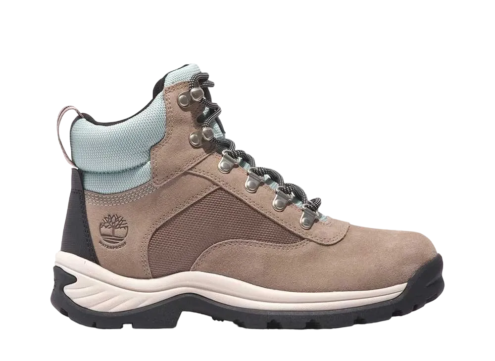 ティンバーランド ウィメンズ ホワイト レッジ ウォータープルーフ ミッド レースアップ ハイキング ブーツ "ミディアムグレー"