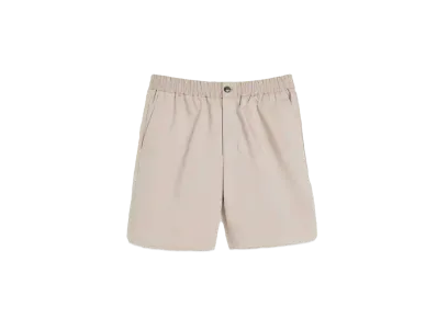 AMI PARIS Compact Cotton Satin Elastic Waist Shorts "Light Beige"