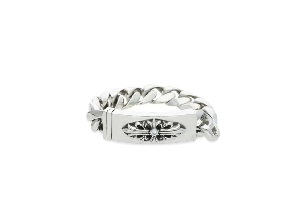 Chrome Hearts Floral Cross Classic Link ID Bracelet "Silver/Clear"