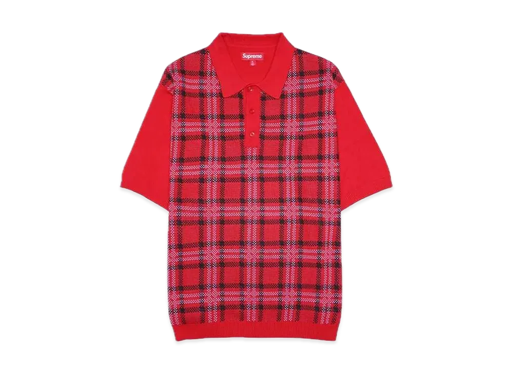 Supreme Plaid Knit S/S Polo "Red"