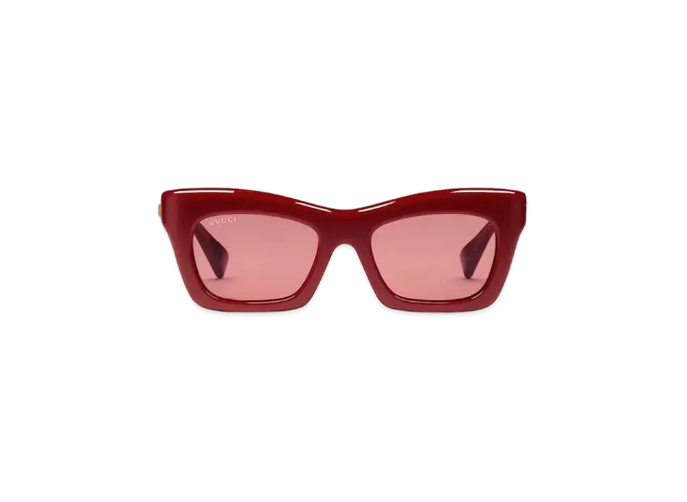 GUCCI Specialized Fit Rectangular Sunglasses "Shiny Bordeaux"