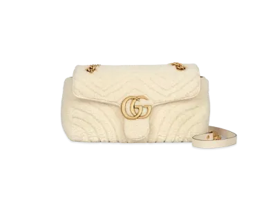 GUCCI GG Marmont Small Shoulder Bag Shearling Chevron Hardware "Off White"