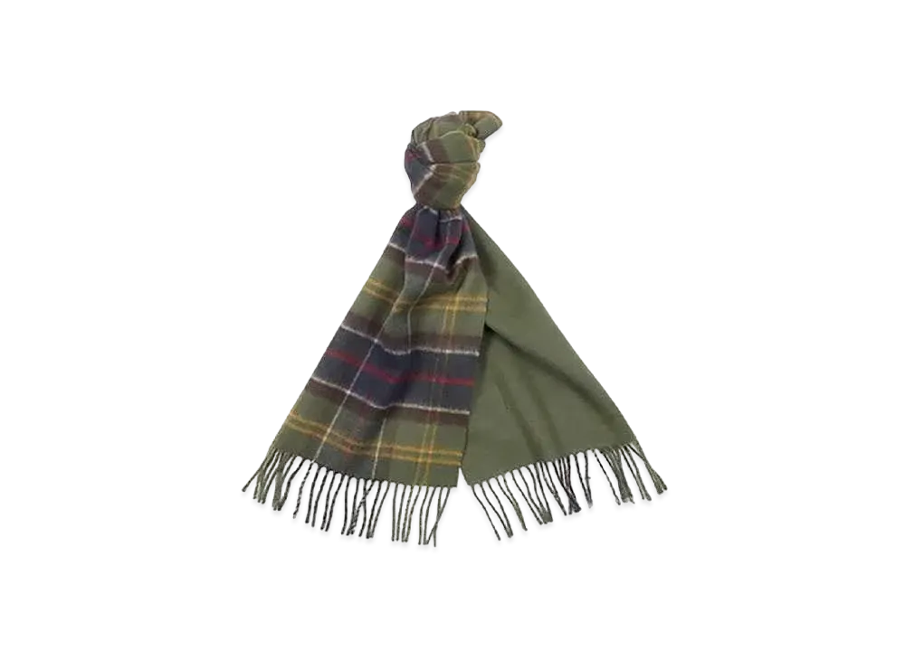 Barbour Wool Reversible Scarf (Tartan Check x Solid) "Olive"
