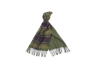 Barbour Wool Reversible Scarf (Tartan Check x Solid) "Olive"