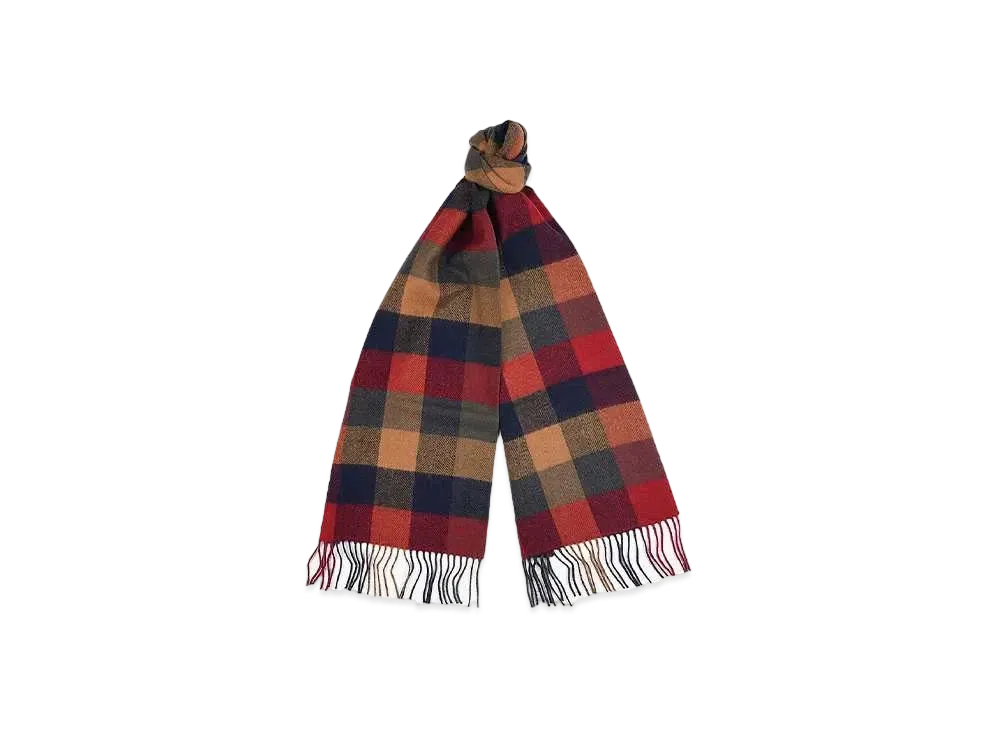 Barbour Double Face Block Check Scarf "Red"