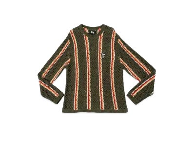 Stussy x Patta Stripe Loose Gauge Crewneck Sweater "Olive"