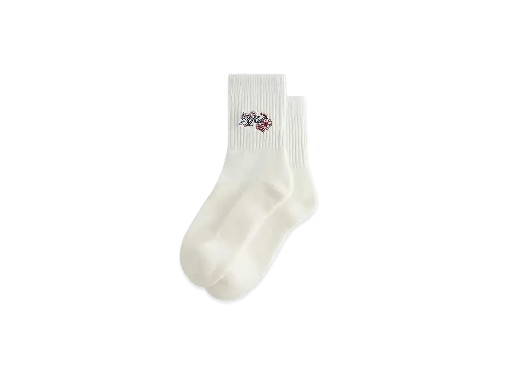 Kith Paisley Embroidery Mid Length Crew Socks "White"