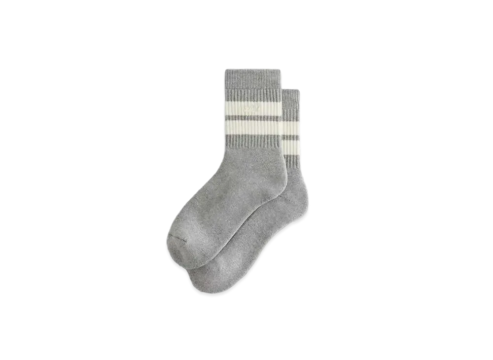 Kith Striped Mid Crew Socks With Script Embroidery "Heather Grey"