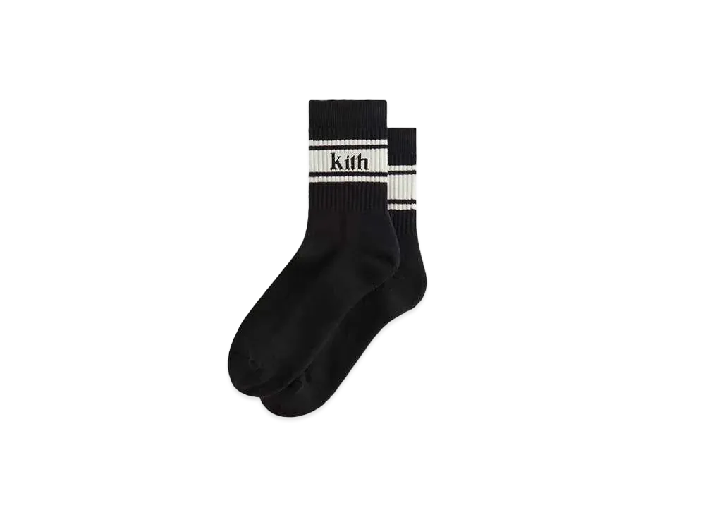 Kith Striped Mid Crew Cotton Socks With Jacquard Logo "Black"