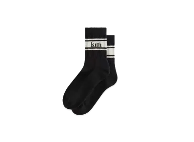 Kith Striped Mid Crew Cotton Socks With Jacquard Logo "Black"
