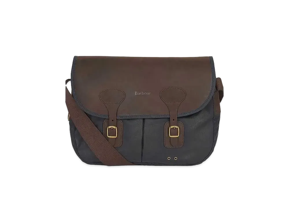 Barbour Tarras Wax Cotton Leather Trim Shoulder Bag "Navy"