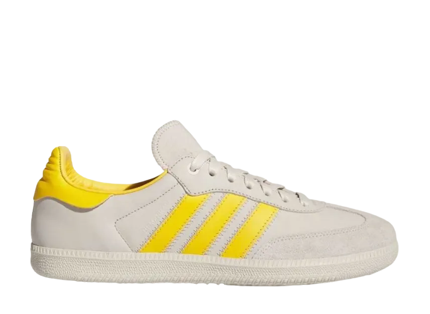 ファレル・ウィリアムス × アディダス オリジナルス ヒューマンレース サンバ "ボールドゴールド/アルミナ"