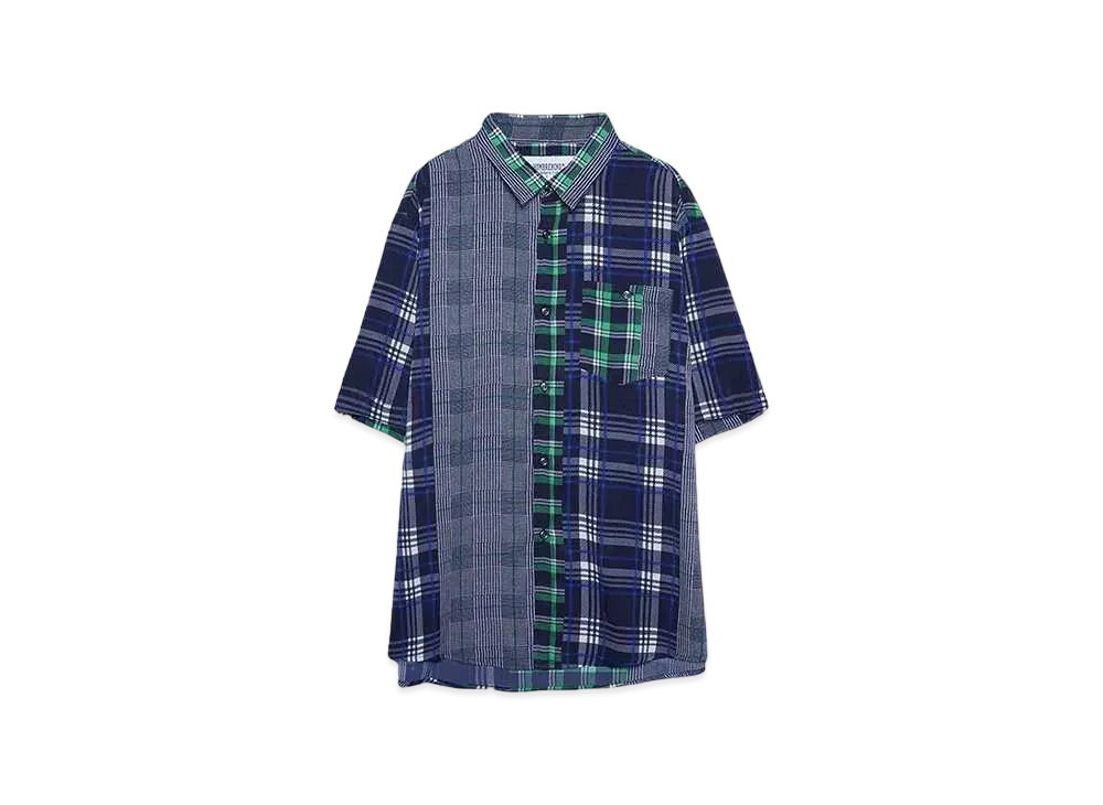 HOMBRE Nino CRAZY PLAID S/S SHIRT "NAVY / GREEN"
