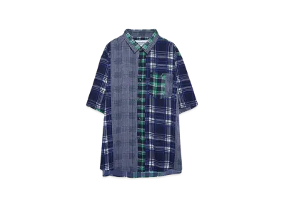 HOMBRE Nino CRAZY PLAID S/S SHIRT "NAVY / GREEN"