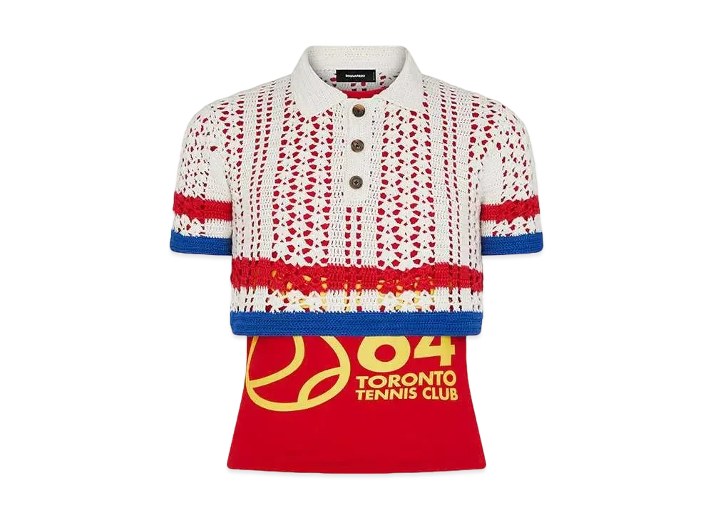 Dsquared2 Cotton Crochet Cropped Polo Shirt "Off White"