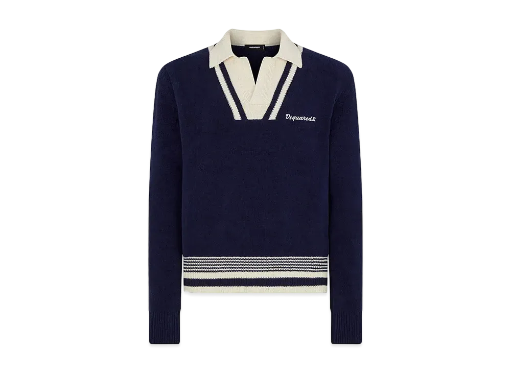 Dsquared2 Chenille Knitted Polo Sweater "Blue Bell"