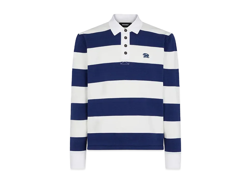 Dsquared2 Cotton Knitted Rugby Polo-Shirt "Off White/Blue"