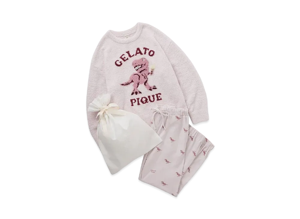 GELATO PIQUE Dinosaur Jacquard Pullover And Long Pants Set "Pink"
