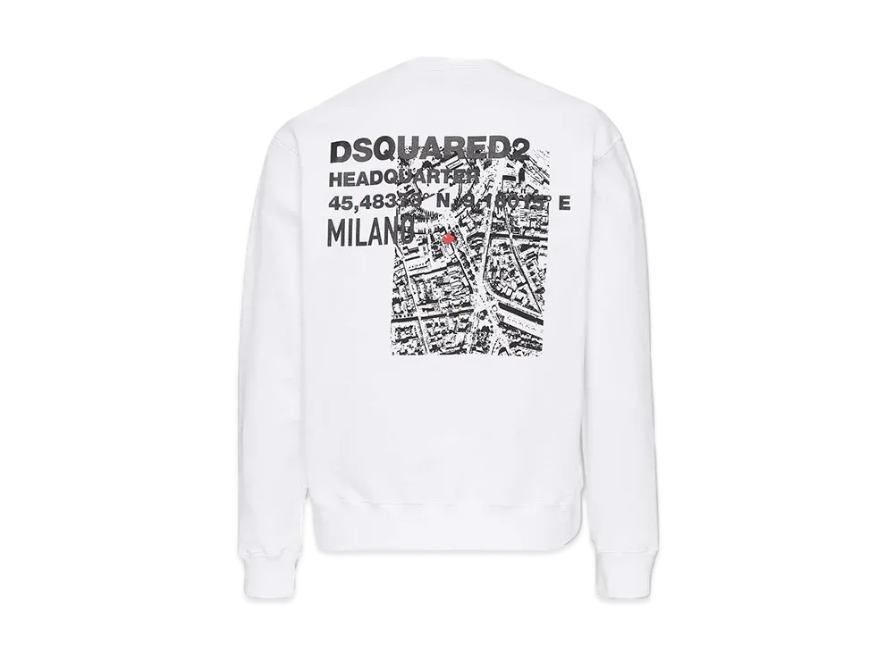 Dsquared2 Ceresio Map Cool Fit Crewneck Sweatshirt "White"