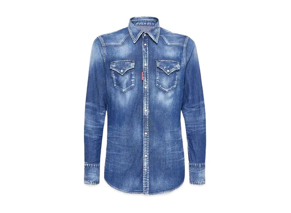 Dsquared2 Medium Wash Classic Western Shirt "Navy"