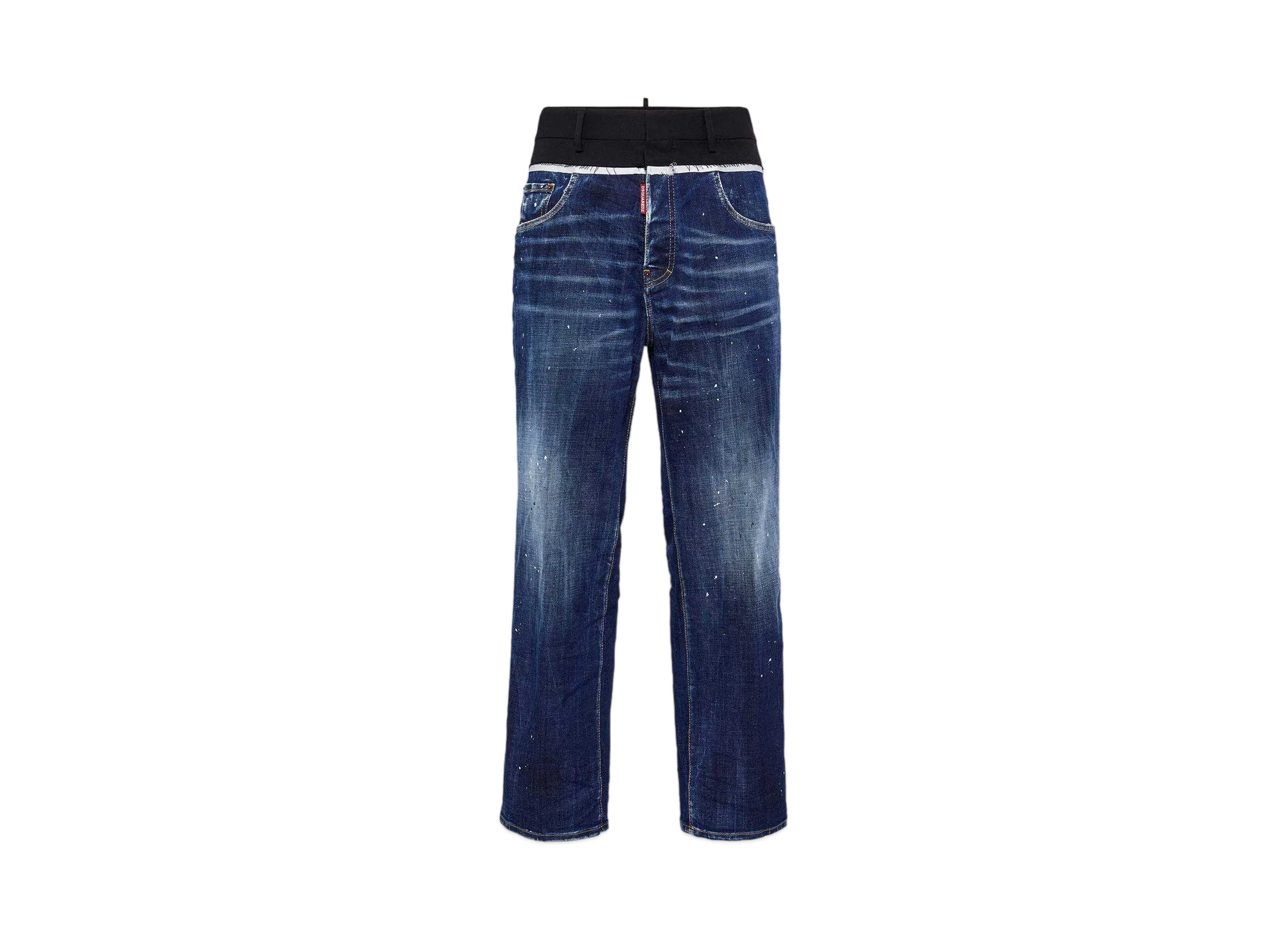 Dsquared2 Medium White and Blue Spots Cut Off Loose Fit Jeans "Navy"