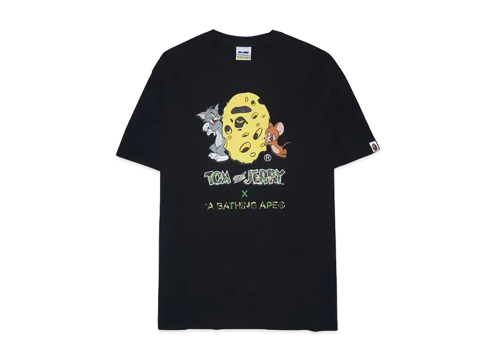 A BATHING APE / TOM AND JERRY CHEESE APE HEAD TEE "Black"