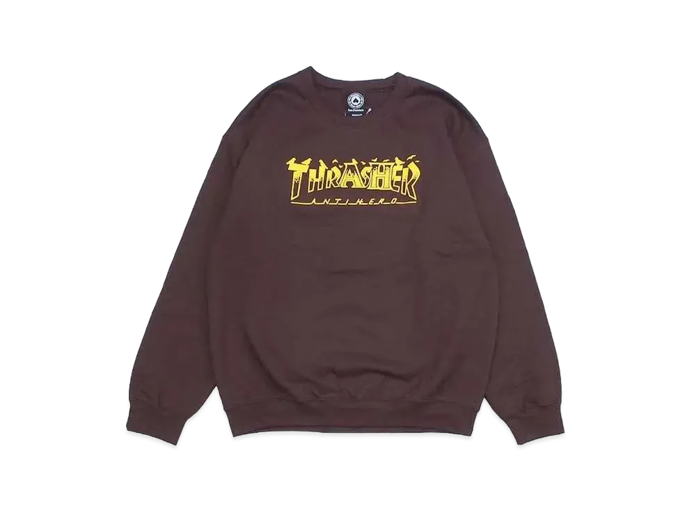 THRASHER x ANTI HERO Pigeon Mag Crew Sweat "Dark Chocolate"