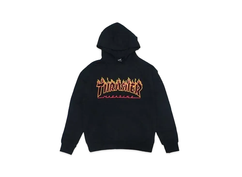 THRASHER Flame Outline US Cotton Hoodie "Black / Yellow"