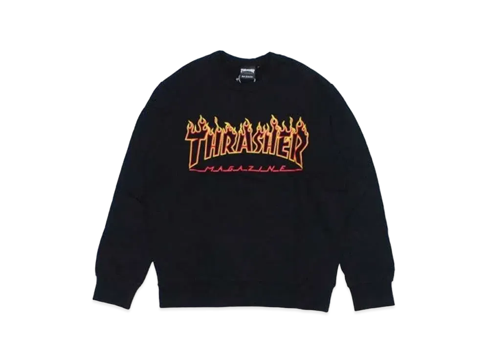 THRASHER Flame Outline US Cotton Crew Sweat "Black / Yellow"