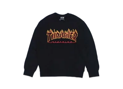 THRASHER Flame Outline US Cotton Crew Sweat "Black / Yellow"